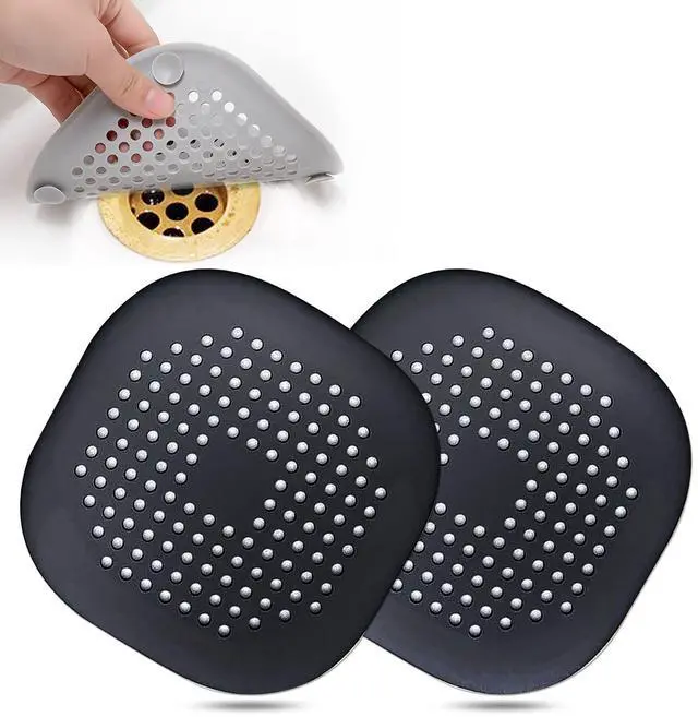 Main image of Hair Drain Catcher,Square Cover for Shower 2 Pack (Black)