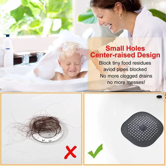 Alt view image 3 of 7 - Hair Drain Catcher,Square Cover for Shower 2 Pack (Black)