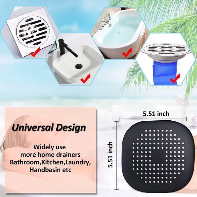 Alt view image 5 of 7 - Hair Drain Catcher,Square Cover for Shower 2 Pack (Black)