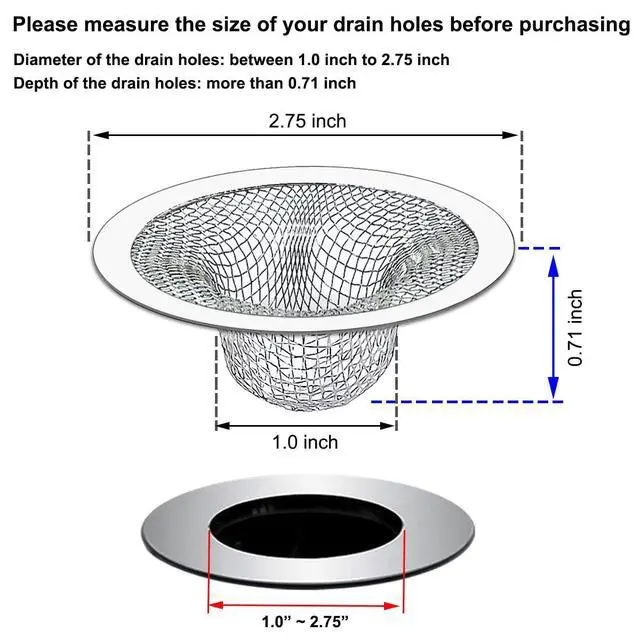 Alt view image 2 of 7 - 2PCS Tub Drain Hair Catcher - 2.75 inch Shower Drain Mesh Strainer, Stainless Steel Shower Bathtub Drain Cover, Bathroom Sink Strainer Filter Basket for Bathroom Sink, Wash Basin Floor Drain