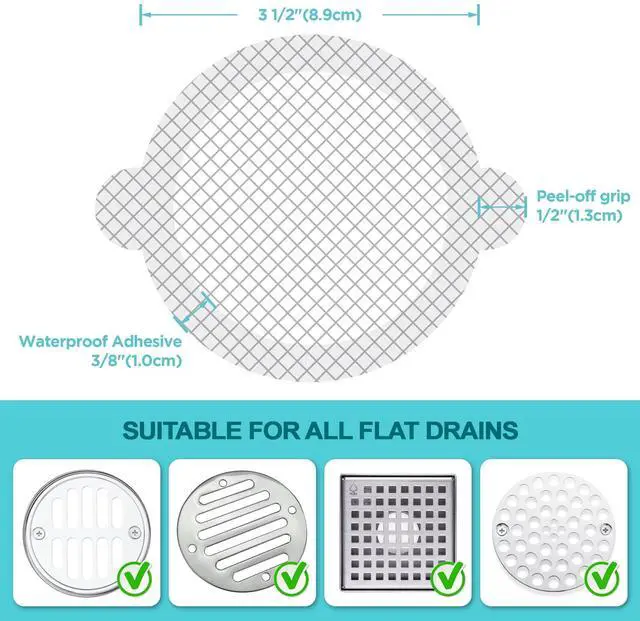 Alt view image 7 of 7 - 25 Pack Disposable Shower Drain Hair Catcher Mesh Stickers - Peel & Stick Drain Strainers to Prevent Clogs, Strong Waterproof Adhesive, Mess-Free Disposable Drain Covers for Shower & Bathtub