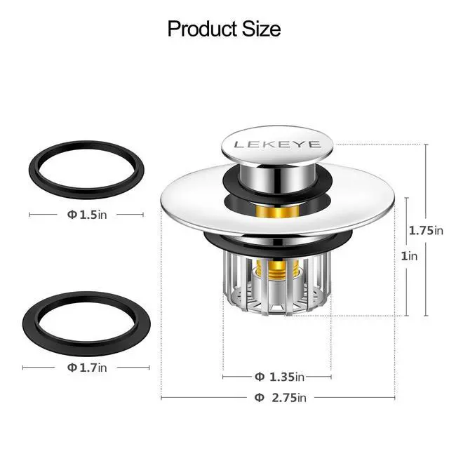 Alt view image 2 of 7 - Tub Stopper | Shower Drain Hair Catcher | Pop-up Drain Stopper with Strainer | Bathroom Bathtub Plug | Drain Protector for 1-1/2 to 1-3/4" Bath Drain Hole