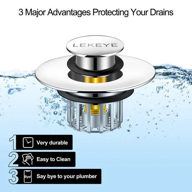 Alt view image 3 of 7 - Tub Stopper | Shower Drain Hair Catcher | Pop-up Drain Stopper with Strainer | Bathroom Bathtub Plug | Drain Protector for 1-1/2 to 1-3/4" Bath Drain Hole