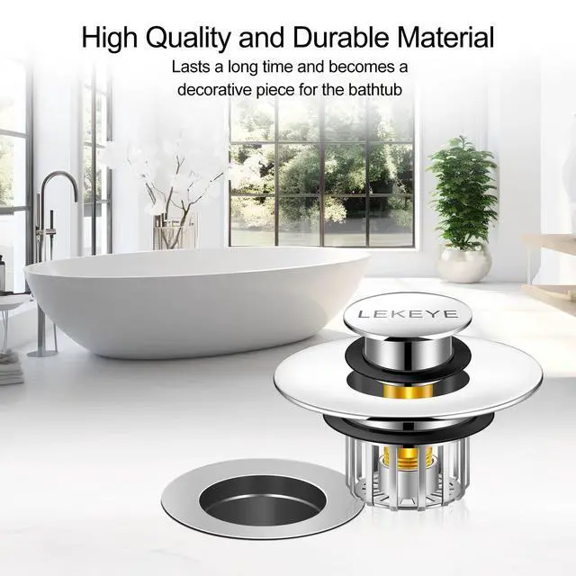 Alt view image 5 of 7 - Tub Stopper | Shower Drain Hair Catcher | Pop-up Drain Stopper with Strainer | Bathroom Bathtub Plug | Drain Protector for 1-1/2 to 1-3/4" Bath Drain Hole