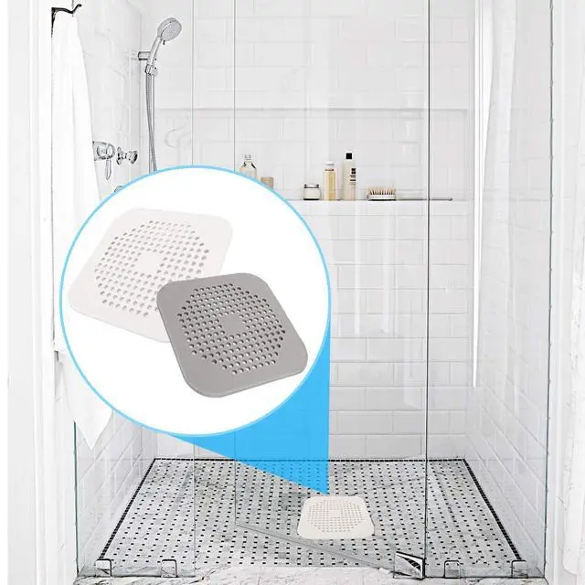 Alt view image 5 of 7 - Square Drain Cover for Shower 5.7-inch TPR Drain Hair Catcher Flat Silicone Plug for Bathroom and Kitchen Filter Shower Drain Protection Flat Strainer Stopper with Suction Cups 2 Pack (Grey)