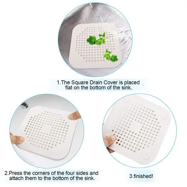Alt view image 7 of 7 - Square Drain Cover for Shower 5.7-inch TPR Drain Hair Catcher Flat Silicone Plug for Bathroom and Kitchen Filter Shower Drain Protection Flat Strainer Stopper with Suction Cups 2 Pack (Grey)