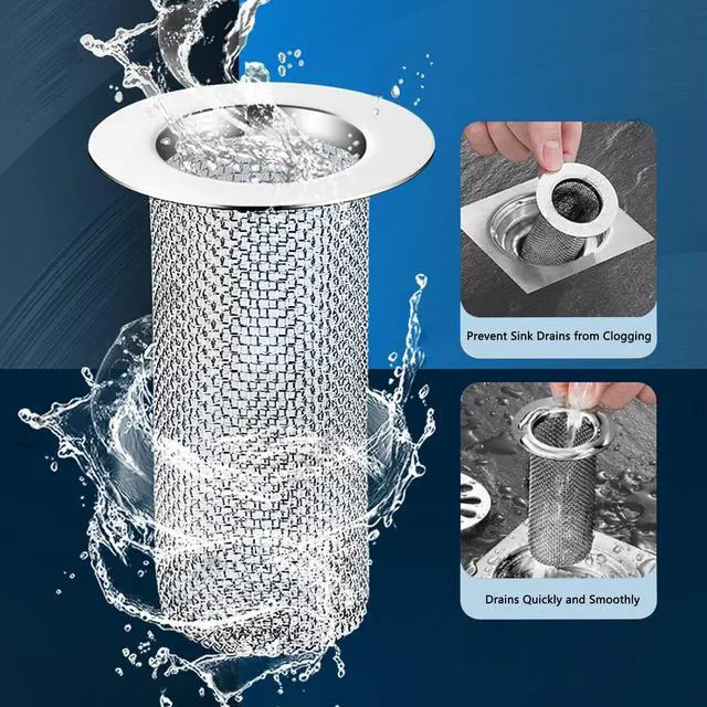 Alt view image 4 of 7 - Bathroom Sink Drain Strainer Stainless Steel, 2 Pack Floor Drain Filter Mesh Basket Filter Hair Trap Anti-Clog Slag Strainer - Large Wide Rim 2.16" Diameter