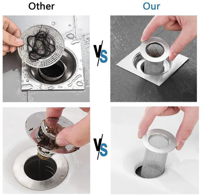 Alt view image 5 of 7 - Bathroom Sink Drain Strainer Stainless Steel, 2 Pack Floor Drain Filter Mesh Basket Filter Hair Trap Anti-Clog Slag Strainer - Large Wide Rim 2.16" Diameter