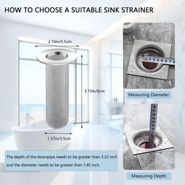 Alt view image 2 of 7 - Bathroom Sink Drain Strainer Stainless Steel, 2 Pack Floor Drain Filter Mesh Basket Filter Hair Trap Anti-Clog Slag Strainer - Large Wide Rim 2.16" Diameter