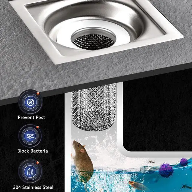 Alt view image 6 of 7 - Bathroom Sink Drain Strainer Stainless Steel, 2 Pack Floor Drain Filter Mesh Basket Filter Hair Trap Anti-Clog Slag Strainer - Large Wide Rim 2.16" Diameter