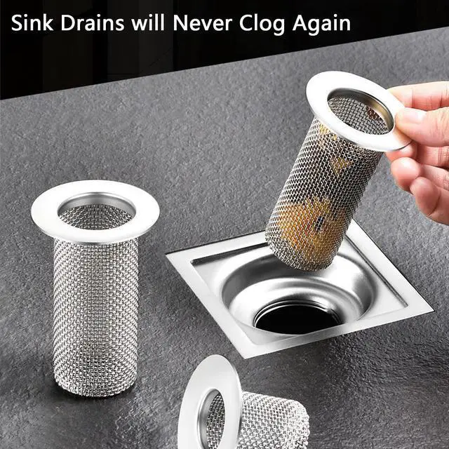 Alt view image 7 of 7 - Bathroom Sink Drain Strainer Stainless Steel, 2 Pack Floor Drain Filter Mesh Basket Filter Hair Trap Anti-Clog Slag Strainer - Large Wide Rim 2.16" Diameter