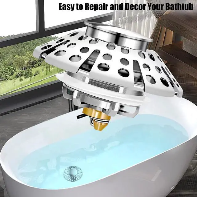 Alt view image 6 of 7 - Bathtub Drain Stopper, Pop Up Tub Stopper with Hair Catcher, Bathtub Plug and Cover with Strainer, Universal for 1.5 to 1.8in Tub Drain