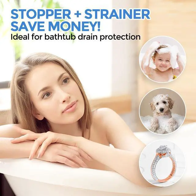 Alt view image 7 of 7 - Bathtub Drain Stopper, Upgraded 2in1 Tub Stopper Bathtub Drain Cover and Hair Catcher, Pop Up Bathtub Drain Plug, Replaces Lift & Turn, Tip-Toe or Trip Lever, for 1.46-2" W Drain Hole, Silver
