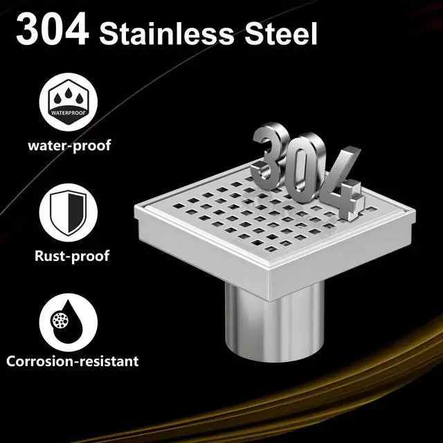 Alt view image 4 of 7 - Square Shower Drain with Removable Quadrato Pattern Grate, Brushed 304 Stainless Steel Square Drain for Bathroom, with Hair Strainer and Lifting Hook,CUPC Certified (Brushed Nickel, 4 in)