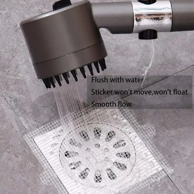 Alt view image 4 of 7 - 4 Inch 30pcs Disposable Shower Drain Hair Catcher Mesh Stickers Floor Drain Sticker Disposable Drain Filter Hair Trap Sticker