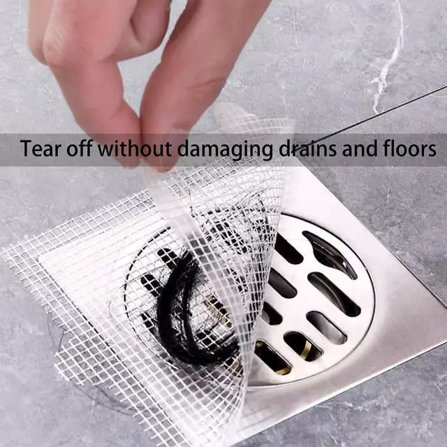 Alt view image 5 of 7 - 4 Inch 30pcs Disposable Shower Drain Hair Catcher Mesh Stickers Floor Drain Sticker Disposable Drain Filter Hair Trap Sticker