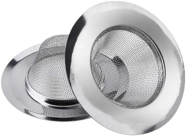 Main image of 2 Pcs Stainless Steel Kitchen Mesh Silver Sink Strainer Large Wide Rim 4.5" Diameter,Perfect for Kitchen Sinks