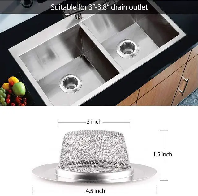 Alt view image 3 of 7 - 2 Pcs Stainless Steel Kitchen Mesh Silver Sink Strainer Large Wide Rim 4.5" Diameter,Perfect for Kitchen Sinks
