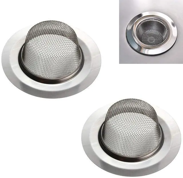 Alt view image 4 of 7 - 2 Pcs Stainless Steel Kitchen Mesh Silver Sink Strainer Large Wide Rim 4.5" Diameter,Perfect for Kitchen Sinks