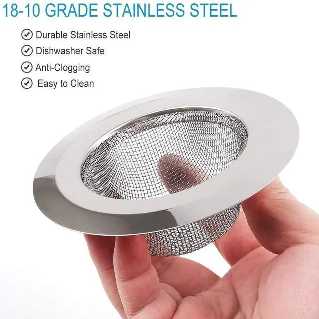Alt view image 5 of 7 - 2 Pcs Stainless Steel Kitchen Mesh Silver Sink Strainer Large Wide Rim 4.5" Diameter,Perfect for Kitchen Sinks