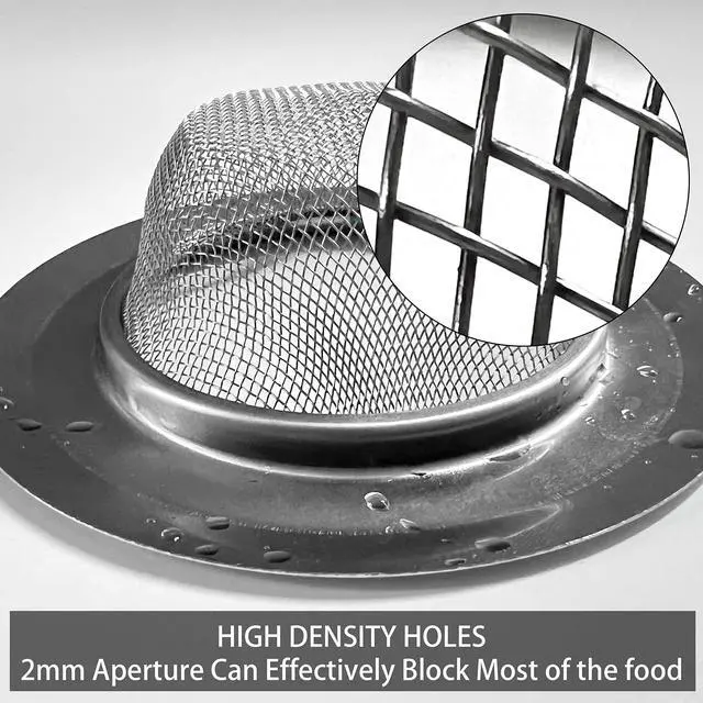 Alt view image 2 of 7 - 2 Pcs Stainless Steel Kitchen Mesh Silver Sink Strainer Large Wide Rim 4.5" Diameter,Perfect for Kitchen Sinks