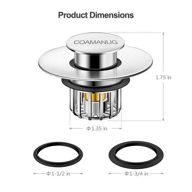 Alt view image 4 of 7 - Bathtub Stopper | Shower Drain Hair Catcher, Pop-up Tub Stopper with Strainer | Bathroom Drain Plug | Drain Protector for 1-1/2 to 1-3/4"" Bath Drain Hole