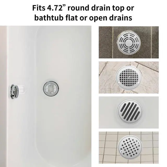 Alt view image 6 of 7 - Shower Drain Hair Catcher - 2PCS 4.72 Shower Stall Sink Drain Cover Strainer, Stainless Steel Bathtub Hair Filter Trap Stopper, Bathroom Floor Screen Protector with Silicone Rim