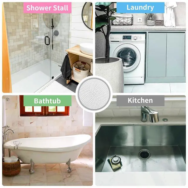 Alt view image 7 of 7 - Shower Drain Hair Catcher - 2PCS 4.72 Shower Stall Sink Drain Cover Strainer, Stainless Steel Bathtub Hair Filter Trap Stopper, Bathroom Floor Screen Protector with Silicone Rim