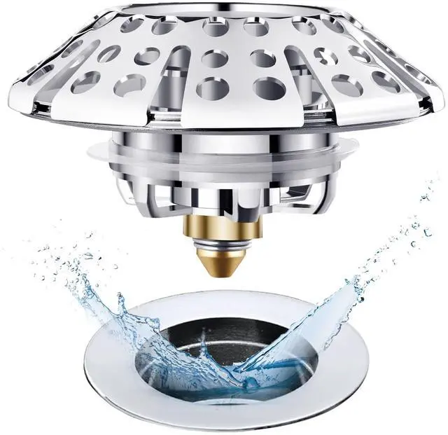 Main image of Universal Tub Stopper Bathtub Drain Plug, Pop Up Tub Drain Hair Catcher, Drain Cover with Strainer, for 1-3/8 to 2in Bath Drain Hole