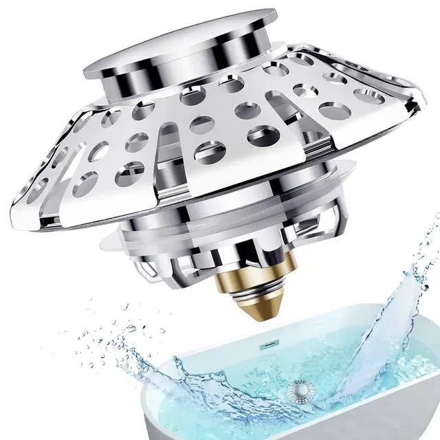 Alt view image 7 of 7 - Universal Tub Stopper Bathtub Drain Plug, Pop Up Tub Drain Hair Catcher, Drain Cover with Strainer, for 1-3/8 to 2in Bath Drain Hole