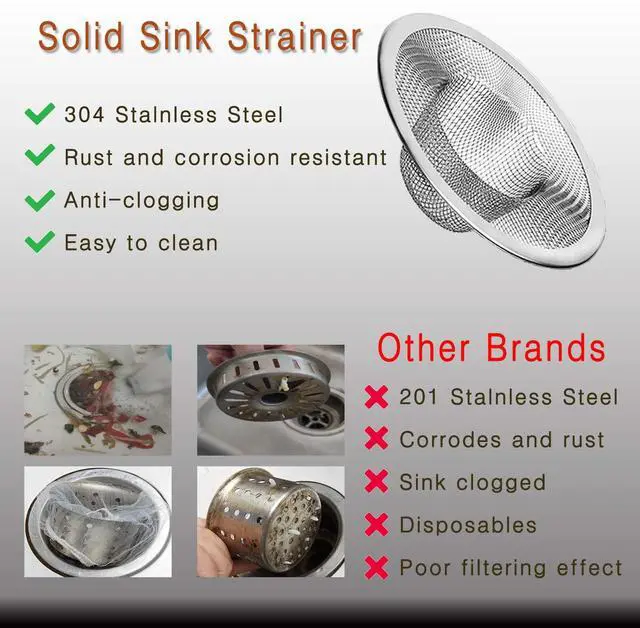 Alt view image 3 of 7 - 4pcs Heavy Duty Stainless Steel Kitchen Sink Strainer, 2.75" Top / 1" Mesh Metal Sink Strainer,Perfect for Kitchen Sink/Bathroom Bathtub Wash basin Floor drain balcony Drain Hole, Utility