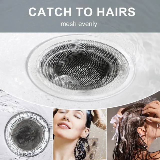Alt view image 6 of 7 - 2pcs Heavy Duty Stainless Steel Slop Basket Filter Trap, 2.75" Top / 1" Mesh Metal Sink Strainer Shower Drain Hair Catcher for Kitchen Bathroom Bathtub Wash Basin Floor Balcony Drain Hole, Utility