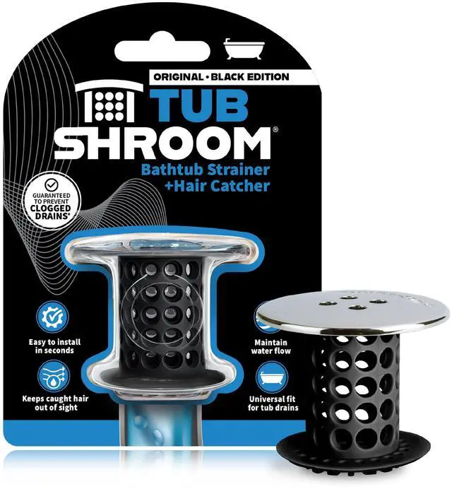 Main image of Tub Drain Hair Catcher, Black Chrome Protector and Catcher for Bathroom Drains, Fits 1.5 1.75 Bathtub Shower Drains