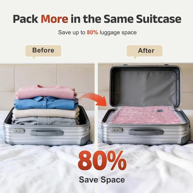 Alt view image 4 of 7 - 9Pack Travel Vacuum Storage Bags with USB Pump, Carry-On Size Vacuum Seal Bags for Clothing & Luggage, Heavy Duty Reusable Space Saver Compression Bags for Suitcase Packing