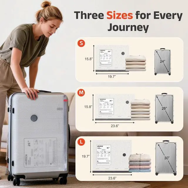 Alt view image 6 of 7 - 9Pack Travel Vacuum Storage Bags with USB Pump, Carry-On Size Vacuum Seal Bags for Clothing & Luggage, Heavy Duty Reusable Space Saver Compression Bags for Suitcase Packing