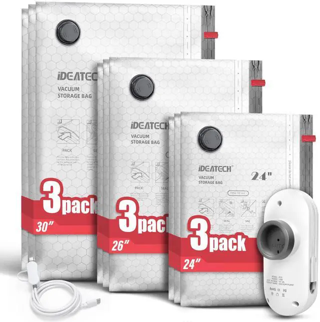 Main image of 9Pack Travel Vacuum Storage Bags with USB Pump, Carry-On Size Vacuum Seal Bags for Clothing & Luggage, Heavy Duty Reusable Space Saver Compression Bags for Suitcase Packing