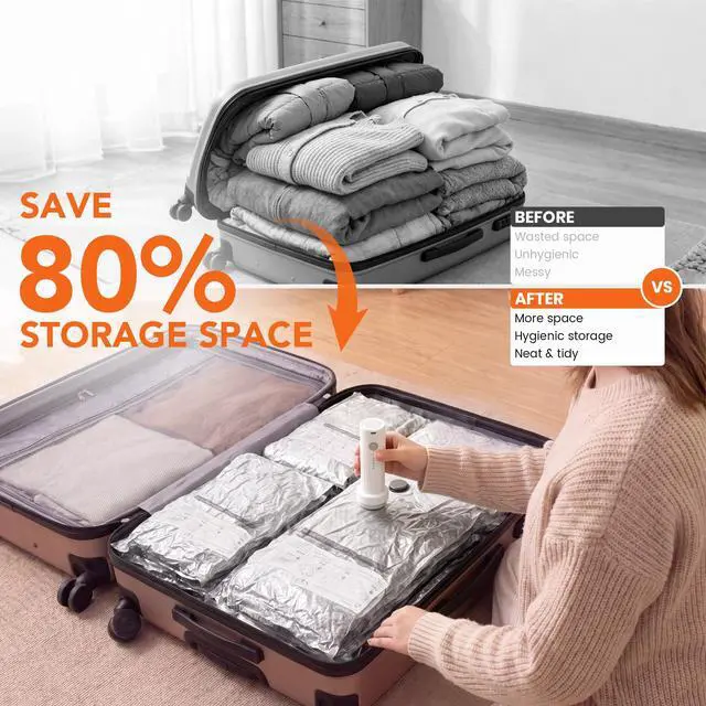 Alt view image 2 of 6 - Space Saver Vacuum Storage Bags with Electric Pump,15 Pack 3 Sizes Reusable Compression Bags,Airtight Leak-Proof Seal for Clothes Comforters Blankets Bedding,Closet Organizer for Home & Travel
