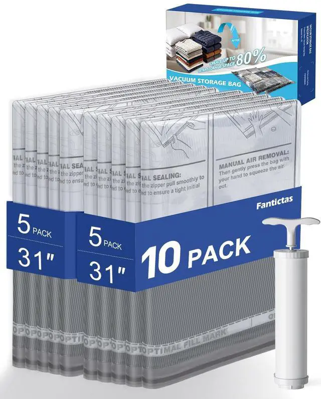 Main image of Vacuum Storage Bags, 10 Small Space Saver Bags with Hand Pump 80% Space Saver Vacuum Seal Bags Vacuum Seal Compression Bags for Clothes, Travel Luggage, Closet, Dorm, Moving