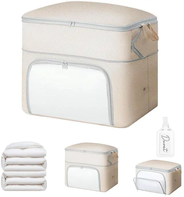 Main image of Bag Large Capacity Blanket Storage Bags Front-opening Ultra Space Saving Self Compression Organizer, Washable Compression Bags for Storage Comforter Blanket, 1 Pack, Beige