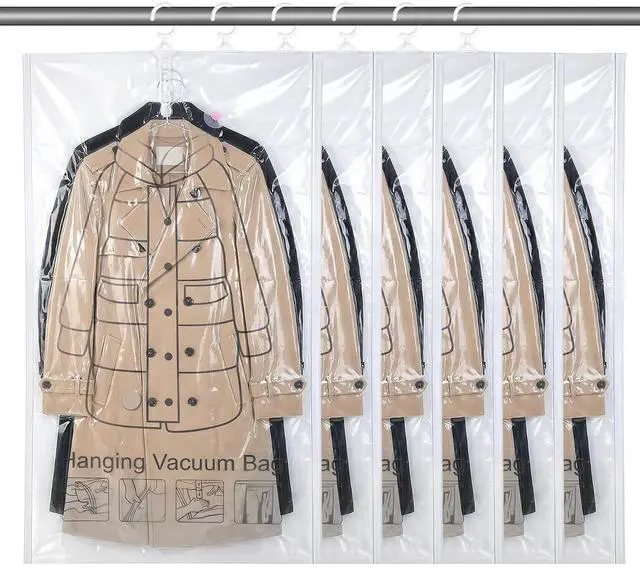 Main image of 6 Pcs Hanging Vacuum Seal Bags for Clothing, Reusable Compressed Space Saver Vacuum Storage Bags 43.3 x27.6 Inch Vacuum Seal Storage Bag for Closet Organizer Suits Dress Coats Jackets, Clear