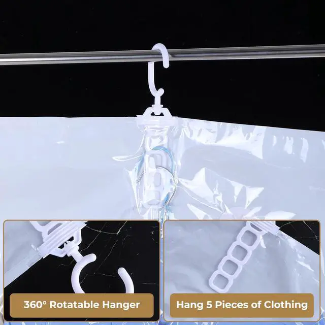 Alt view image 3 of 7 - 6 Pcs Hanging Vacuum Seal Bags for Clothing, Reusable Compressed Space Saver Vacuum Storage Bags 43.3 x27.6 Inch Vacuum Seal Storage Bag for Closet Organizer Suits Dress Coats Jackets, Clear