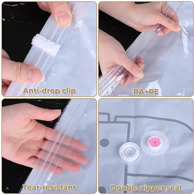 Alt view image 4 of 7 - 6 Pcs Hanging Vacuum Seal Bags for Clothing, Reusable Compressed Space Saver Vacuum Storage Bags 43.3 x27.6 Inch Vacuum Seal Storage Bag for Closet Organizer Suits Dress Coats Jackets, Clear
