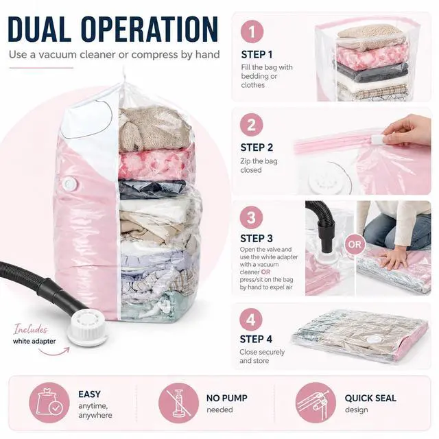 Alt view image 2 of 7 - 8 Pack Vacuum Storage Bags, Large Size(31.5x39.4x11 Inch) Cube Bag, 80% Space Saver Vacuum Seal Bags for Clothing with Vacuums or Hand Press for Clothes, Blankets, Baby Clothes, Home Travel Essentials