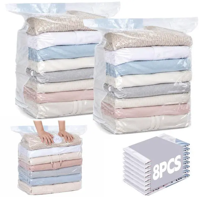 Main image of 8 Pack Vacuum Storage Bags, Large Size(31.5x39.4x11 Inch) Cube Bag, 80% Space Saver Vacuum Seal Bags for Clothing with Vacuums or Hand Press for Clothes, Blankets, Baby Clothes, Home Travel Essentials