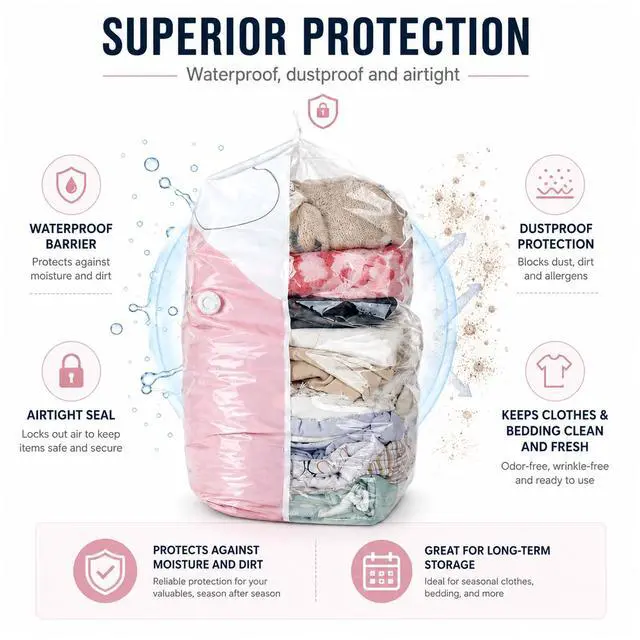 Alt view image 7 of 7 - 8 Pack Vacuum Storage Bags, Large Size(31.5x39.4x11 Inch) Cube Bag, 80% Space Saver Vacuum Seal Bags for Clothing with Vacuums or Hand Press for Clothes, Blankets, Baby Clothes, Home Travel Essentials