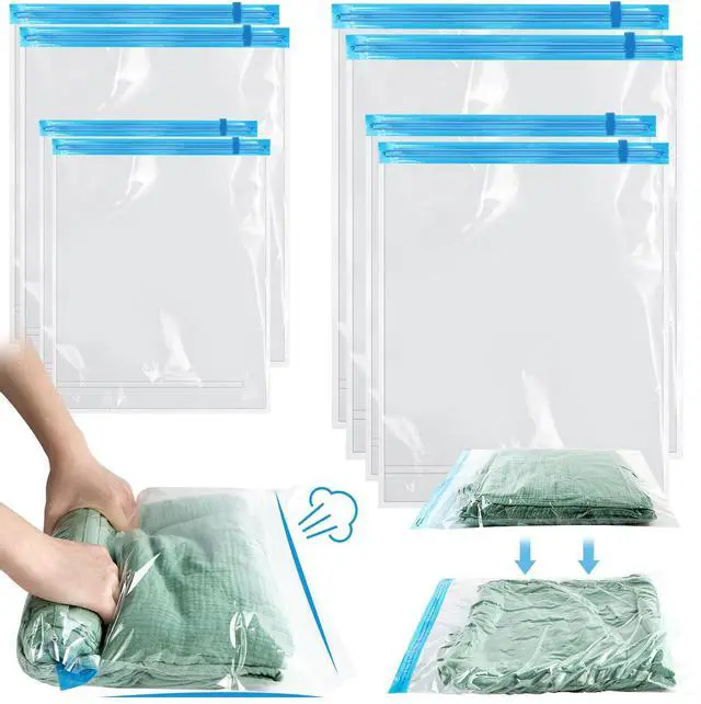 Main image of Vacuum Seal Bags for Clothing 8 Pack, Roll-Up Compression, No Need for Machine or Pump, Space Saver Vacuum Storage Bags for Travel Clothes, Compression Packing Cubes for Luggage and Suitcase