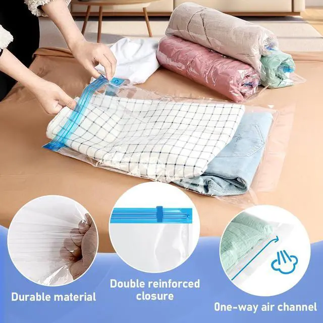 Alt view image 3 of 7 - Vacuum Seal Bags for Clothing 8 Pack, Roll-Up Compression, No Need for Machine or Pump, Space Saver Vacuum Storage Bags for Travel Clothes, Compression Packing Cubes for Luggage and Suitcase