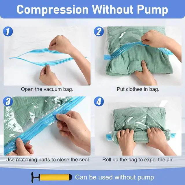 Alt view image 6 of 7 - Vacuum Seal Bags for Clothing 8 Pack, Roll-Up Compression, No Need for Machine or Pump, Space Saver Vacuum Storage Bags for Travel Clothes, Compression Packing Cubes for Luggage and Suitcase