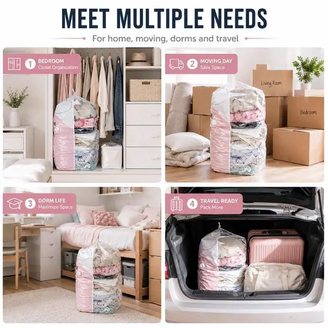 Alt view image 6 of 7 - 8 Pack Vacuum Storage Bags, Large Size(31.5x39.4x11 Inch) Cube Bag, 80% Space Saver Vacuum Seal Bags for Clothing with Vacuums or Hand Press for Clothes, Blankets, Baby Clothes, Home Travel Essentials