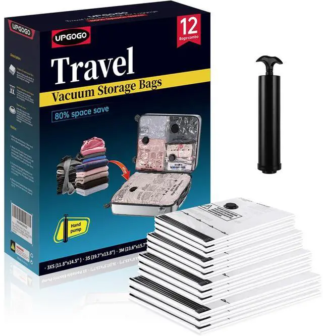 Main image of Travel Vacuum Bags for Luggage with Hand Pump,Vacuum Seal Bags for Clothing,Packing Cubes Compression,Cruise Ship and Travel Essentials(Combo 12 Pack)